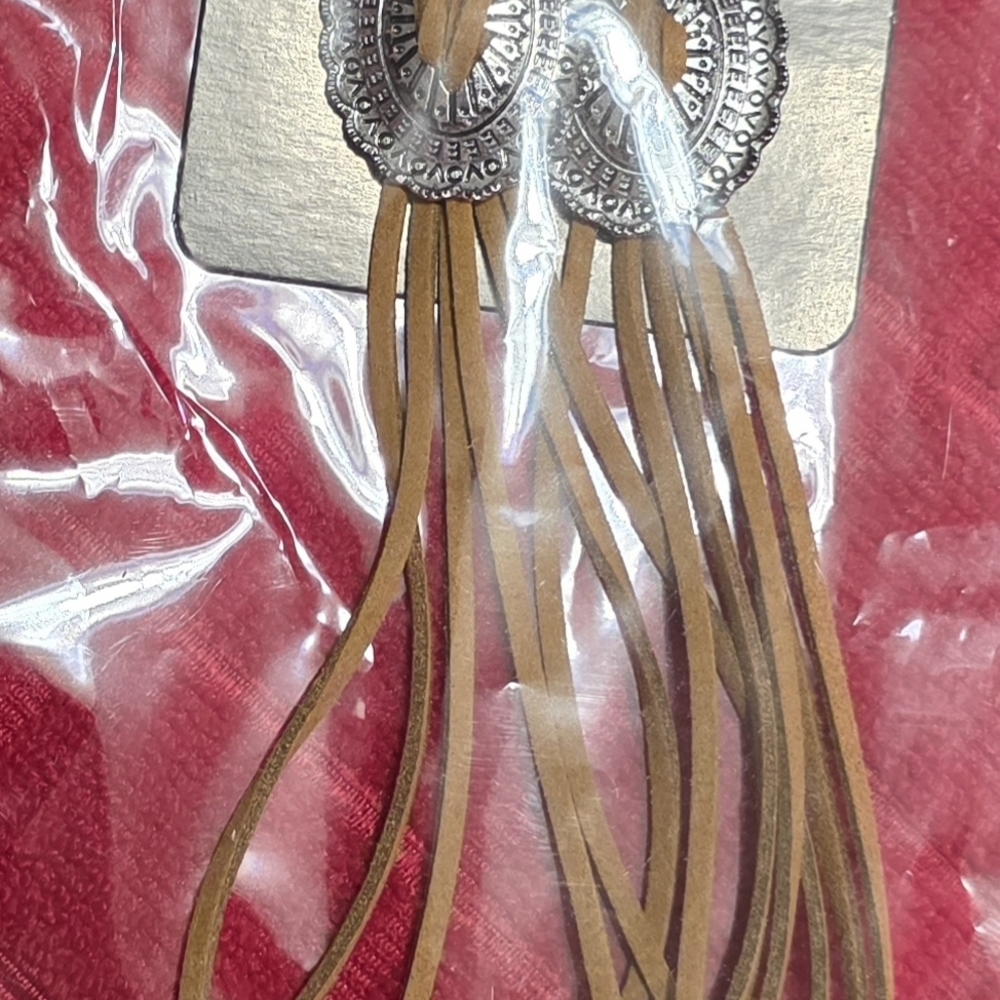 Source Unknown Red and Brown Fringe Dangle Earrings